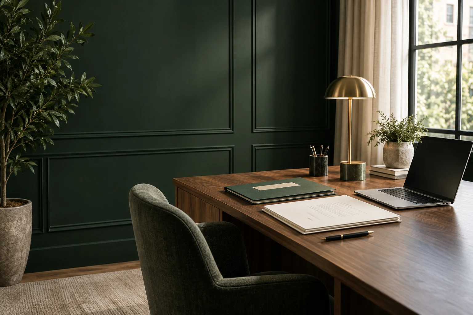 Illustrative financial-services back office with supplier-document review folders; not Execs Collect LLC’s premises
